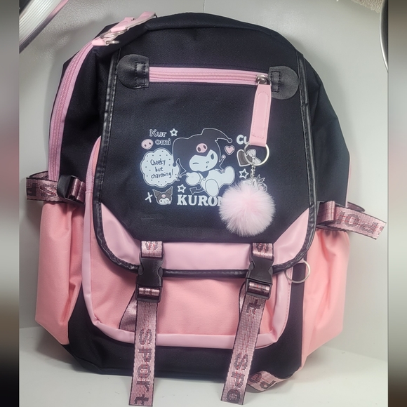 Kumori Cute Black and Pink Backpack with Keychain and charger main image 3